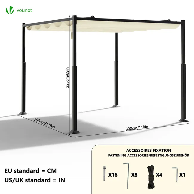 Pergola retractable 3x3m en metal et toile Polyester haute densite 180g/m2 beige – Image 6