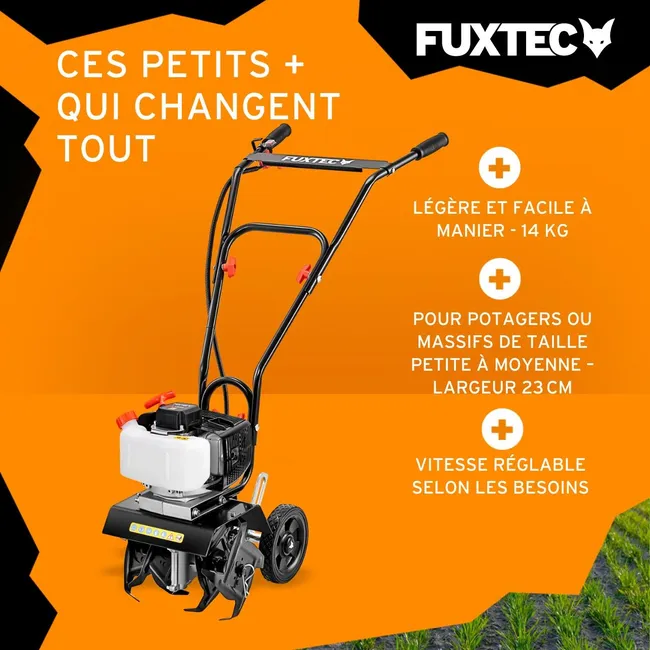 FUXTEC FX-AF152 Fraiseuse agricole, motoculteur - moteur 2 temps et largeur 23 cm, 51,6 ccm, profondeur de fraisage 70mm - seulement 14kg – Image 2