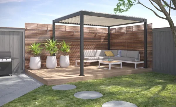Pergola bioclimatique autoportante Prima, aluminium gris anthracite 12m²