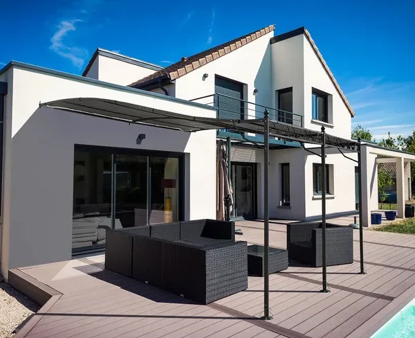 Pergola tonnelle adossée en métal - 3 x 4 m - Gris