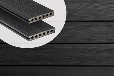 Lame de terrasse composite PuraShield Ebony Black 2,3 x 13,8 cm — alvéolaire