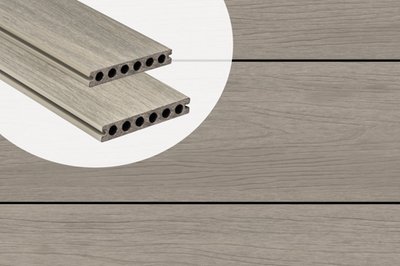 Lame de terrasse composite PuraShield Light Grey 2,3 x 13,8 cm — alvéolaire