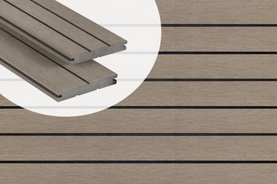 Lame de terrasse composite massif PuraDock Light Grey 2,2 x 14,6 cm