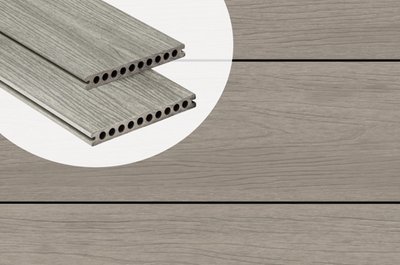 Lame de terrasse composite PuraShield Light Grey 2,3 x 21 cm — alvéolaire